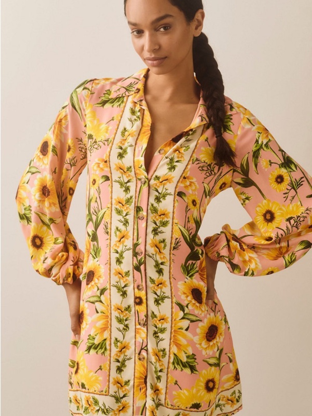 Farm Rio x Anthropologie long sleeve button-front mini dress